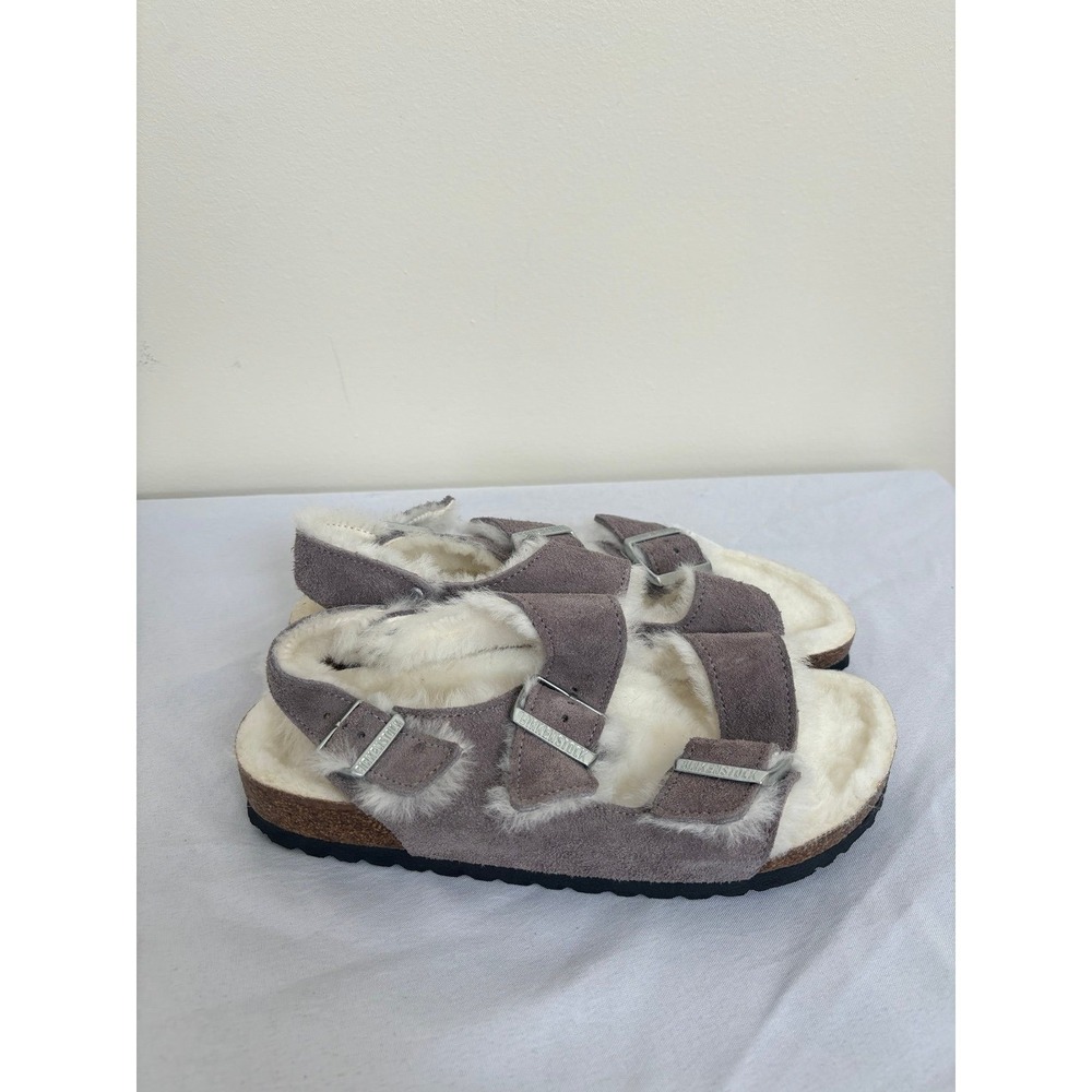 Birkenstock Milano Suede Shearling Faded Purple Sandals Size 7 women's new - Picture 2 of 7